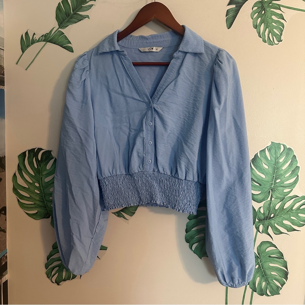 Blue Button Front Blouse